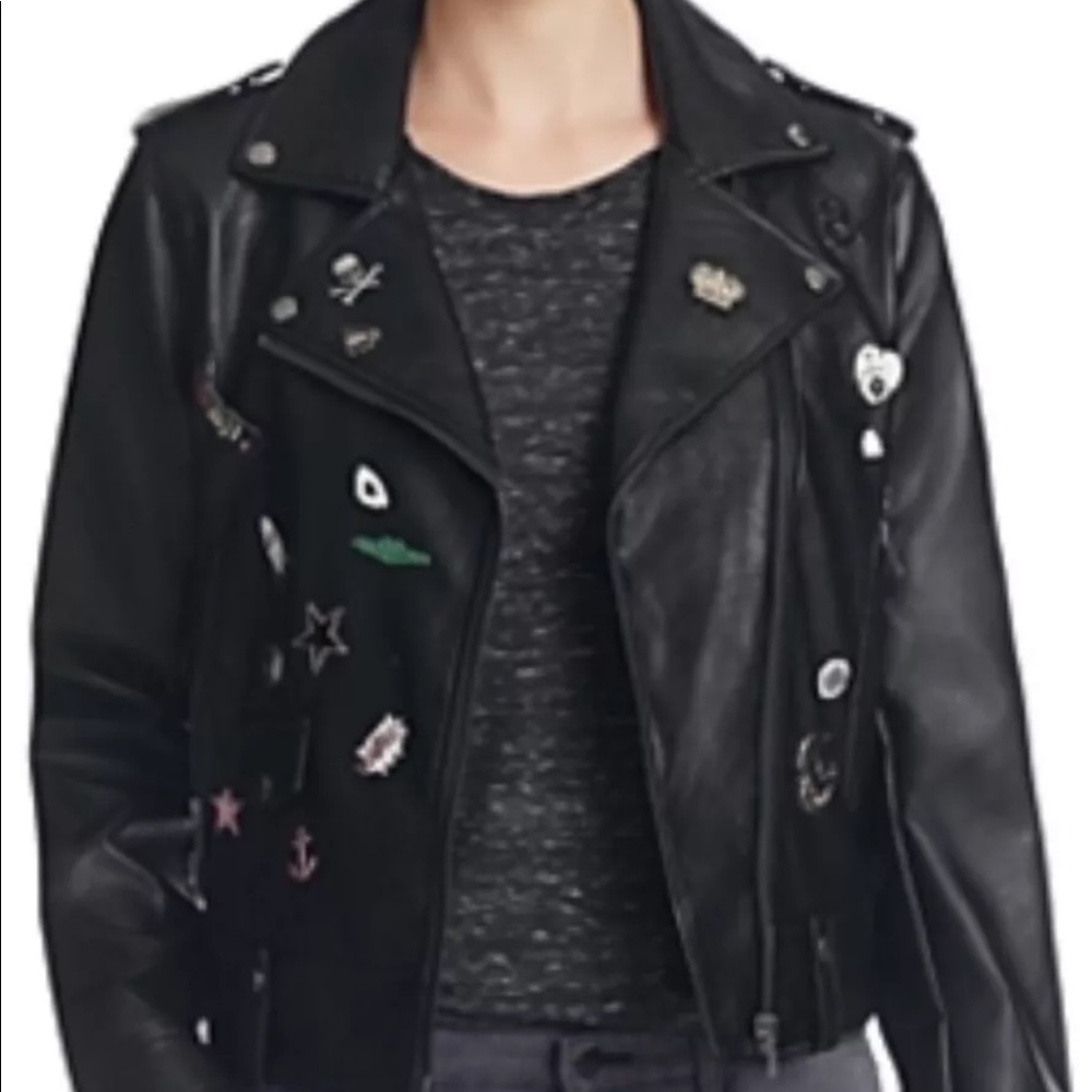 BAGATELLE FAUX VEGAN LEATHER BLACK MOTO SKULL